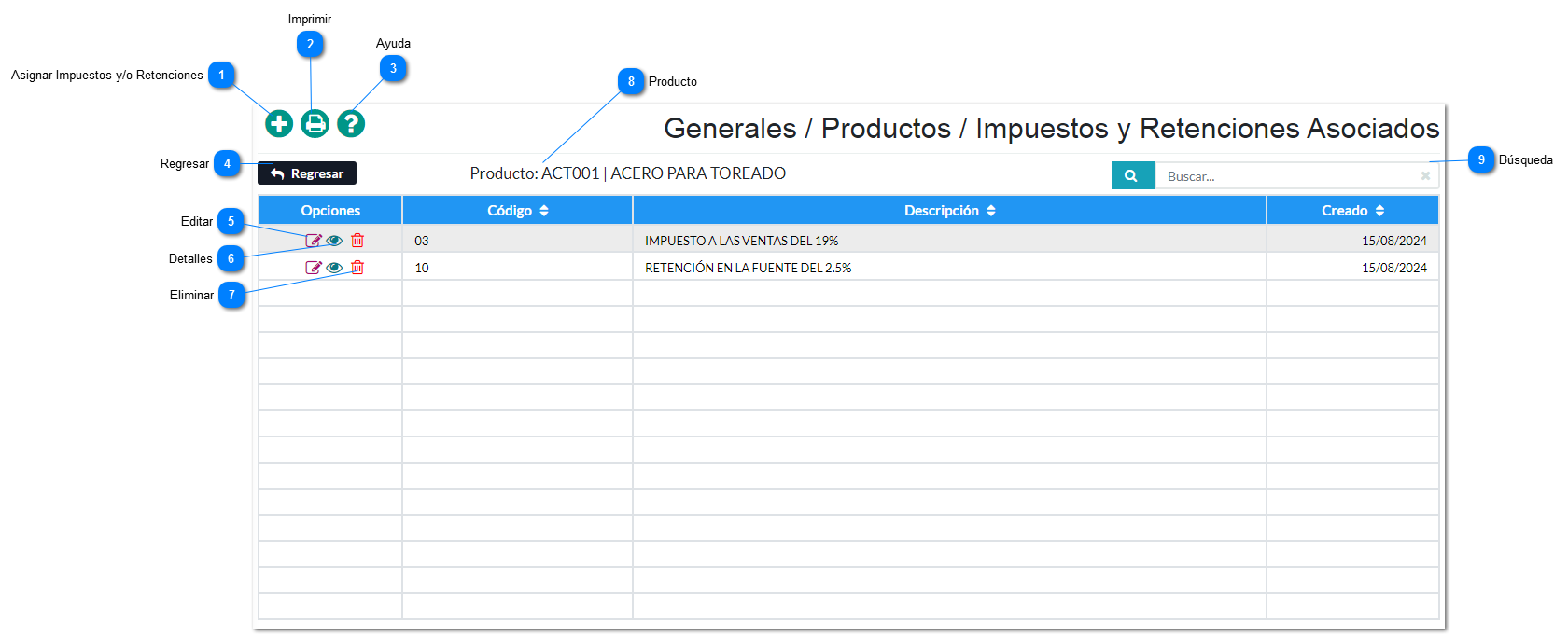 Asignar Impuestos  y Retenciones