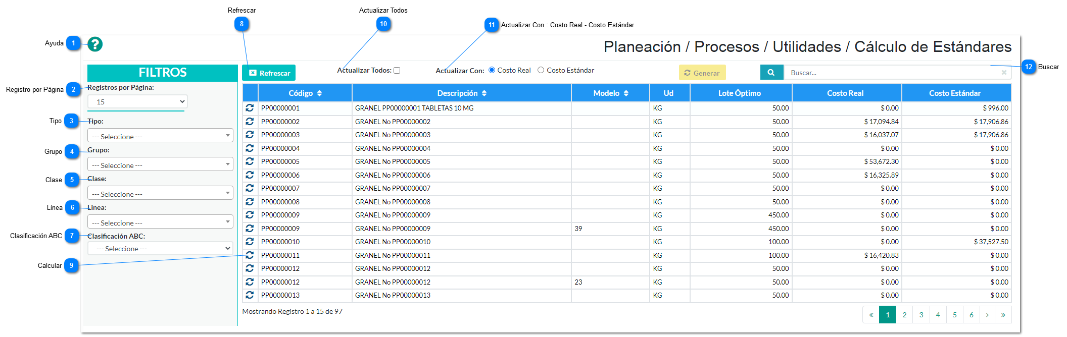 Calcular Estándares