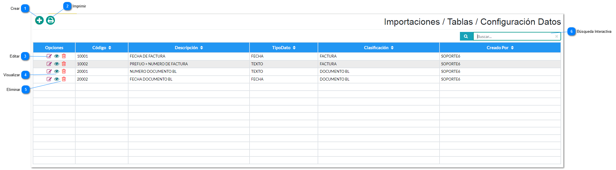 Configuración Datos de Importación