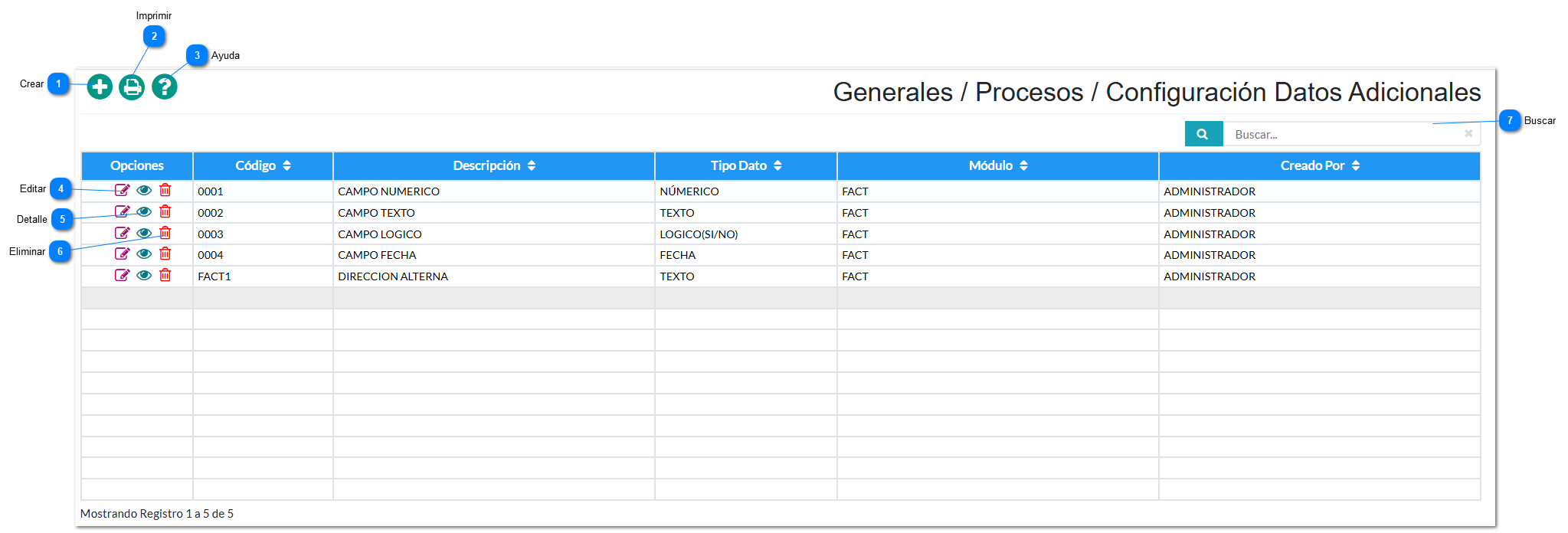 Configuración de Datos Adicionales