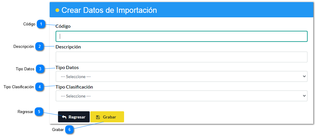 Crear Configuración Datos de Importación