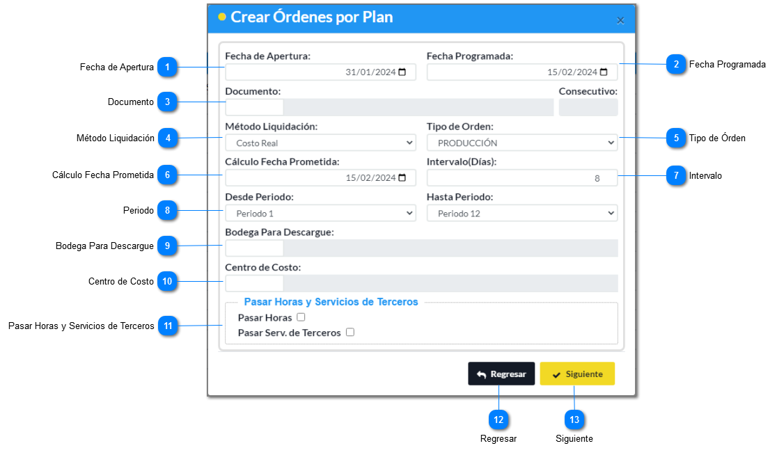 Crear Órdenes Por Plan