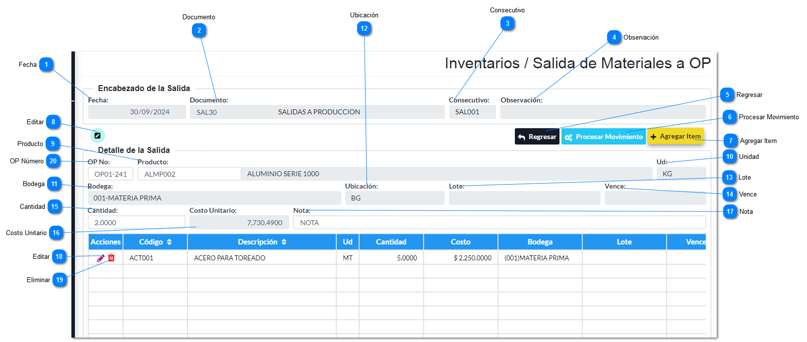 Crear Salida de Materiales a Ordenes de Producción