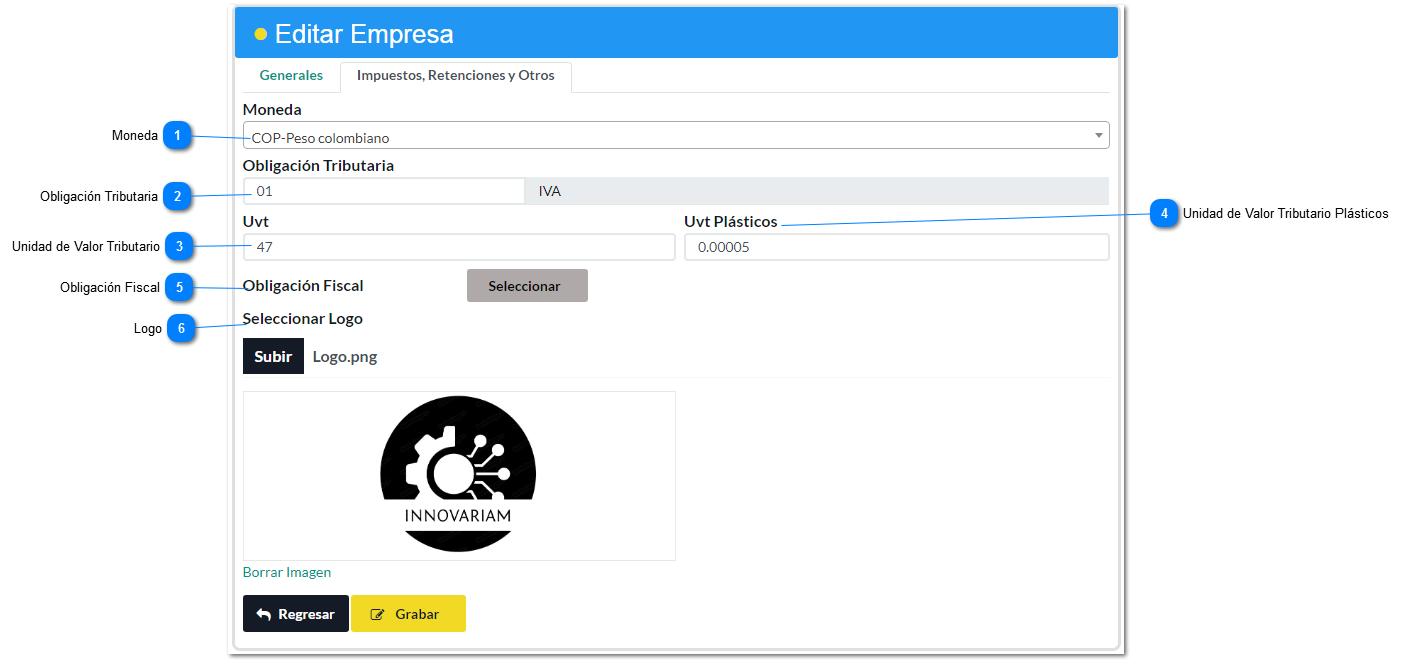 Editar Datos Impuestos y Retenciones