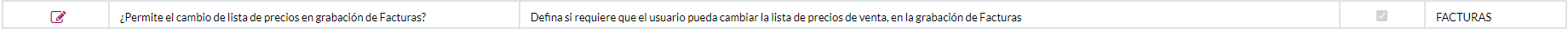 17. ¿Permite el Cambio de Lista de Precios en Grabación de Facturas?