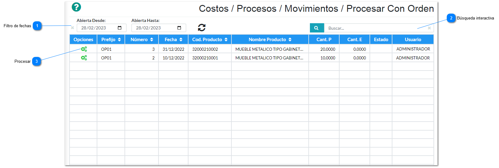 Procesar con Orden