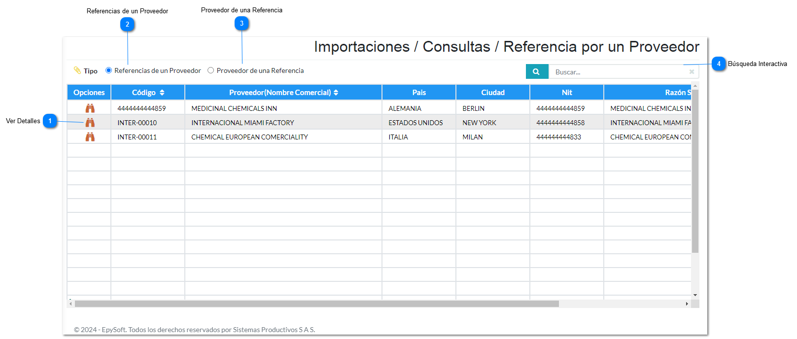 Proveedores de una Referencia