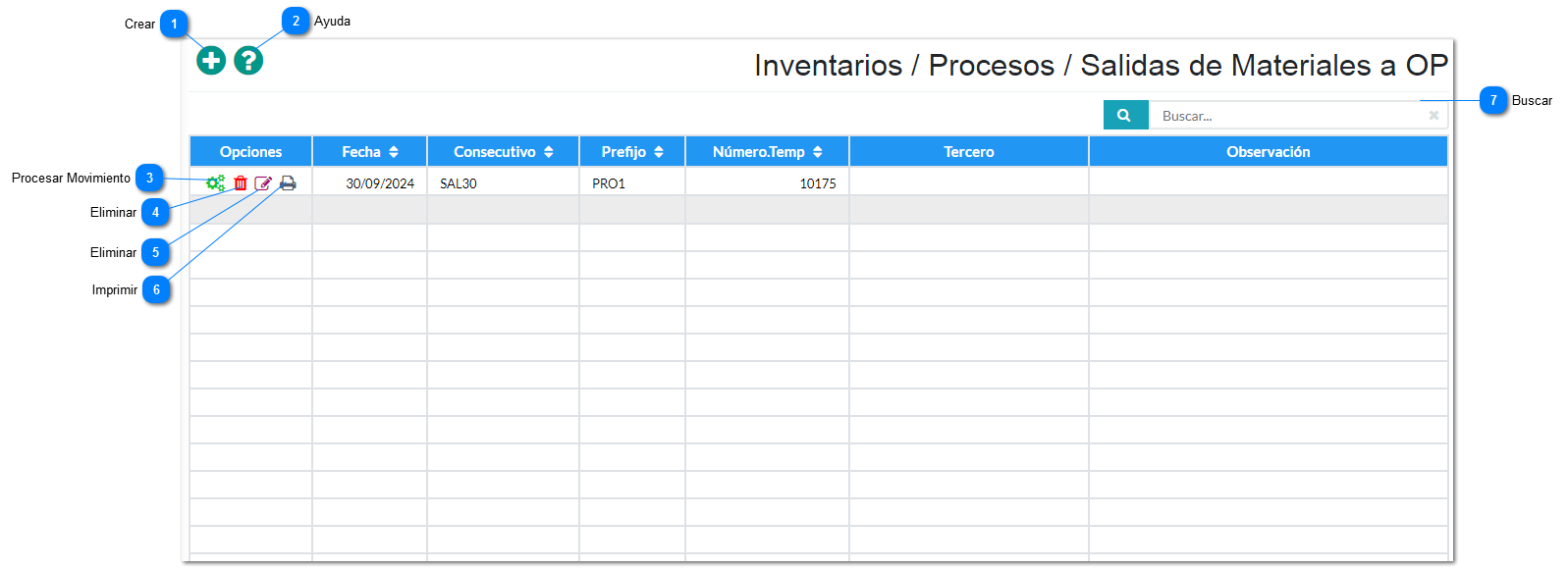 Salida de Materiales a Ordenes de Producción